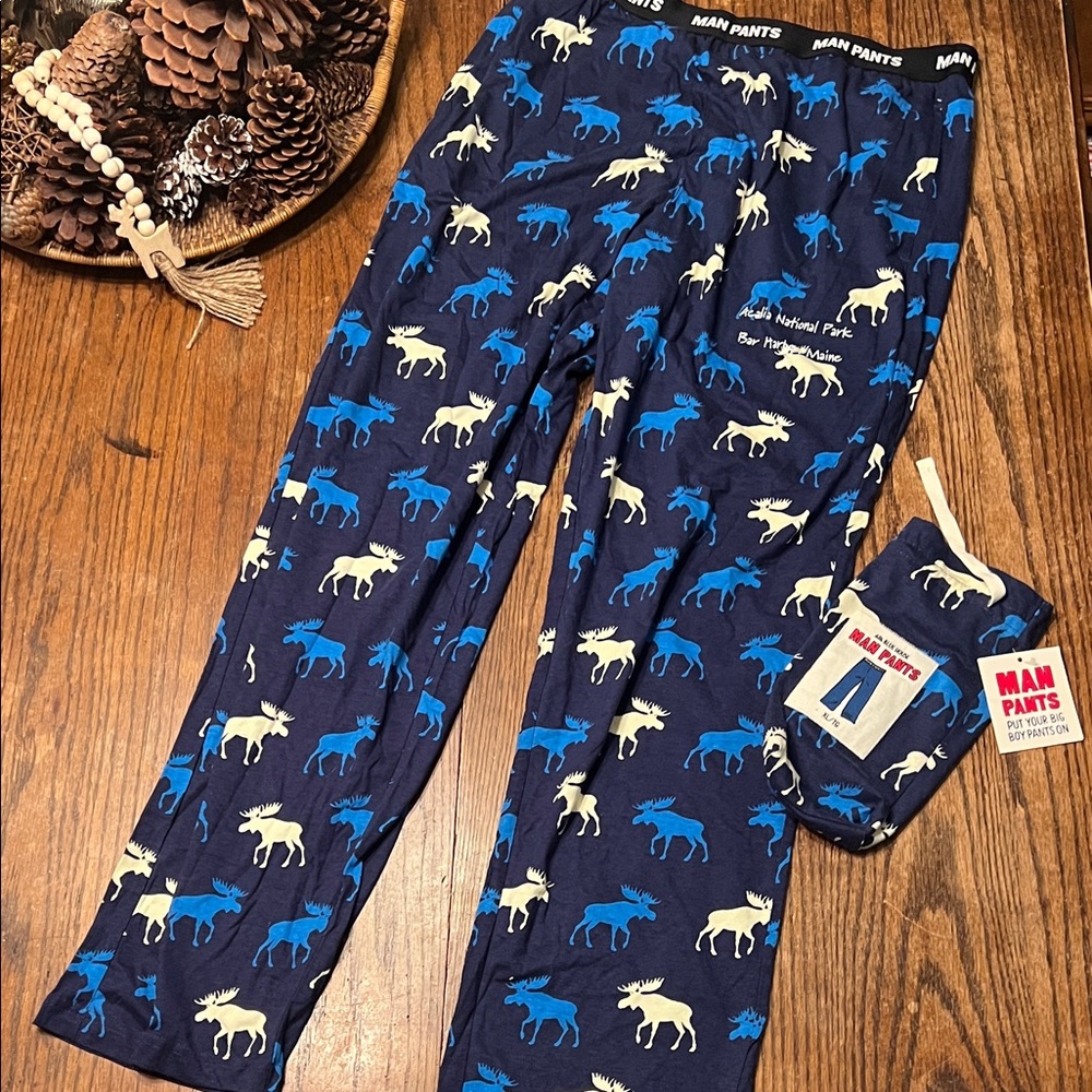Little Blue House Acadia National Park  Moose Print Pajama Bottoms w/ bag